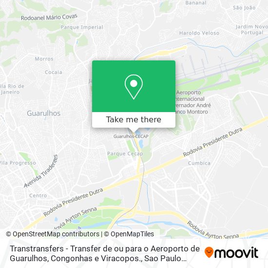 Mapa Transtransfers - Transfer de ou para o Aeroporto de Guarulhos, Congonhas e Viracopos.