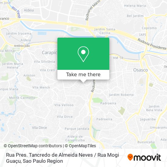 Mapa Rua Pres. Tancredo de Almeida Neves / Rua Mogi Guaçu