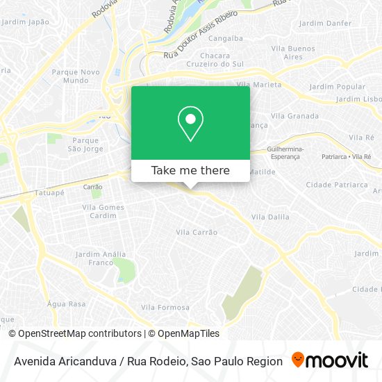 Mapa Avenida Aricanduva / Rua Rodeio