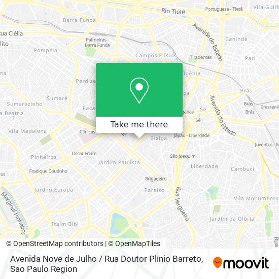 Avenida Nove de Julho / Rua Doutor Plínio Barreto map
