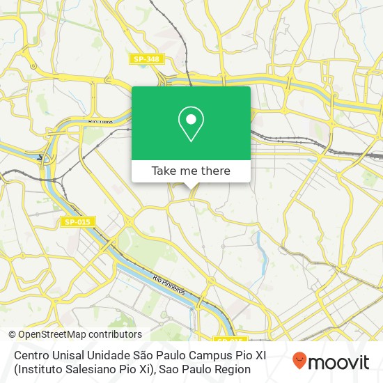 Mapa Centro Unisal Unidade São Paulo Campus Pio XI (Instituto Salesiano Pio Xi)