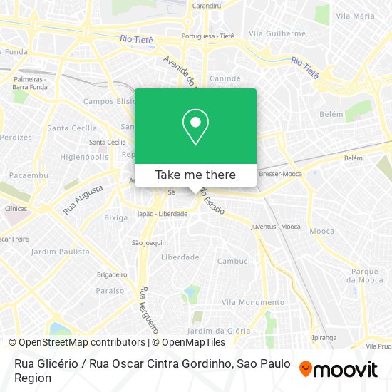 Mapa Rua Glicério / Rua Oscar Cintra Gordinho