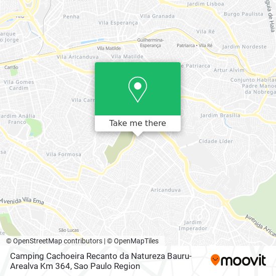 Camping Cachoeira Recanto da Natureza Bauru-Arealva Km 364 map