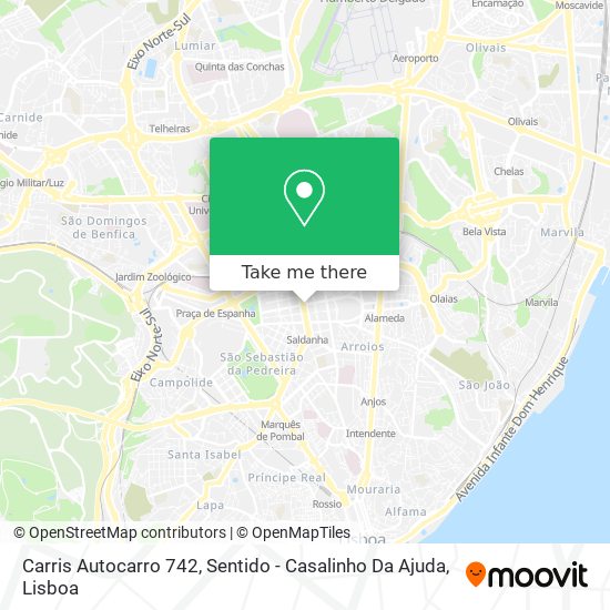 Carris Autocarro 742, Sentido - Casalinho Da Ajuda map