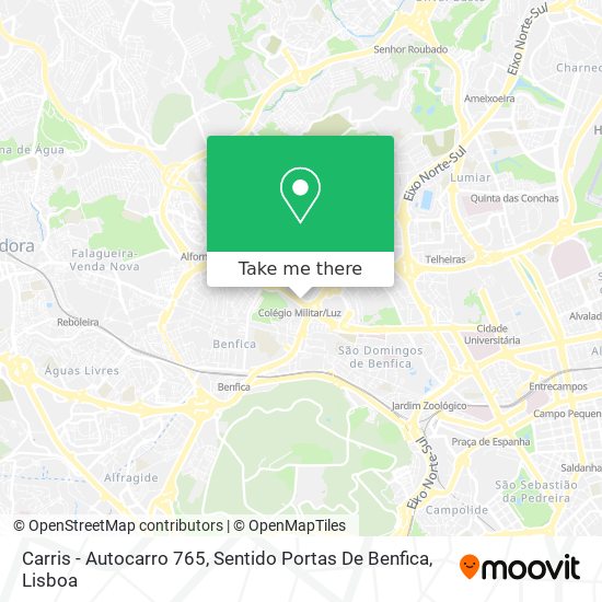 Carris - Autocarro 765, Sentido Portas De Benfica mapa