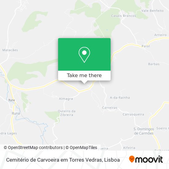 Cemitério de Carvoeira em Torres Vedras mapa