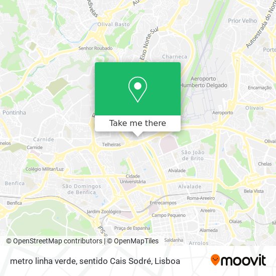 metro linha verde, sentido Cais Sodré map