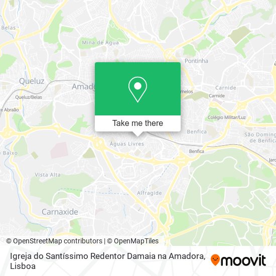 Igreja do Santíssimo Redentor Damaia na Amadora mapa