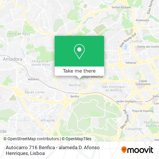 Autocarro 716 Benfica - alameda D. Afonso Henriques map