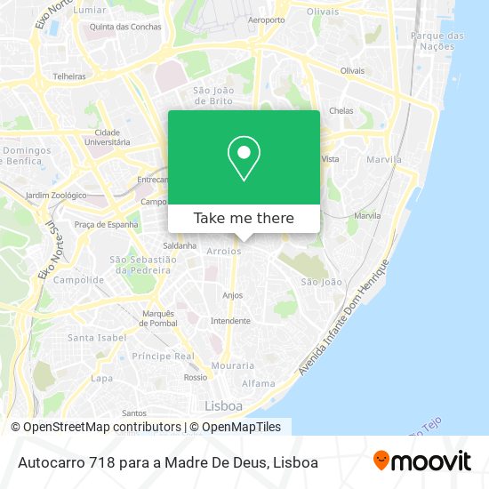 Autocarro 718 para a Madre De Deus map