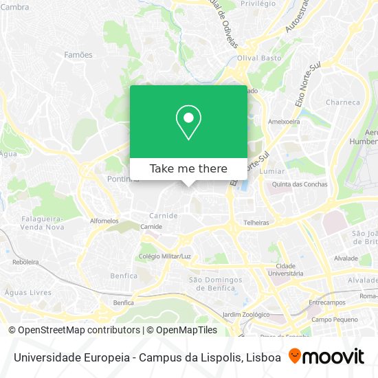 Universidade Europeia - Campus da Lispolis mapa
