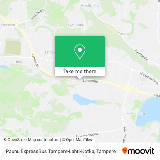 Paunu ExpressBus Tampere-Lahti-Kotka map