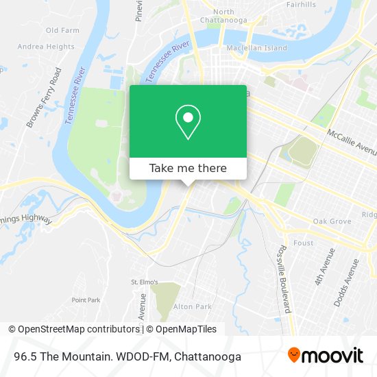96.5 The Mountain. WDOD-FM map