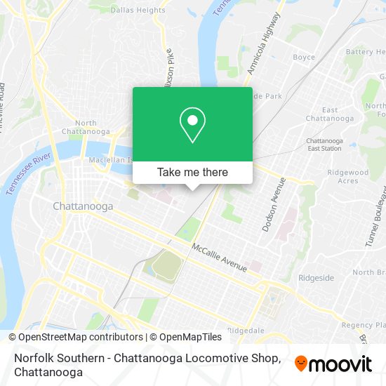 Mapa de Norfolk Southern - Chattanooga Locomotive Shop
