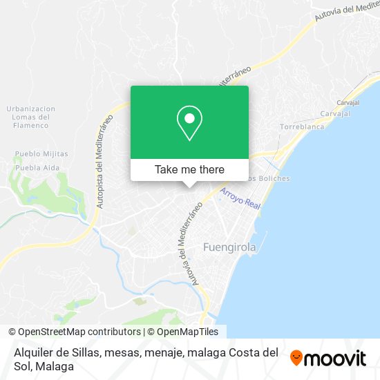 mapa Alquiler de Sillas, mesas, menaje, malaga Costa del Sol