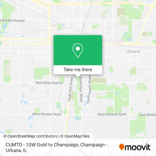 CUMTD - 10W Gold to Champaign map