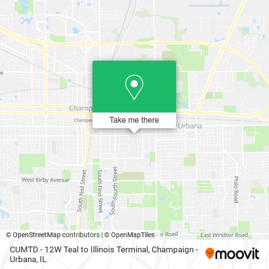 CUMTD - 12W Teal to Illinois Terminal map