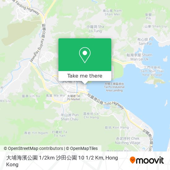 大埔海濱公園 1/2km 沙田公園 10 1/2 Km map