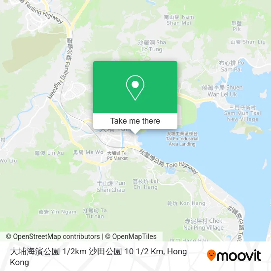 大埔海濱公園 1/2km 沙田公園 10 1/2 Km地圖