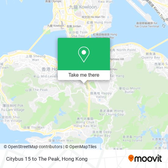 Citybus 15 to The Peak map