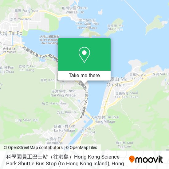 科學園員工巴士站（往港島）Hong Kong Science Park Shuttle Bus Stop (to Hong Kong Island) map