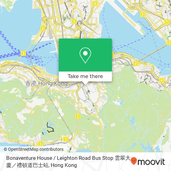 Bonaventure House / Leighton Road Bus Stop 雲翠大廈／禮頓道巴士站 map