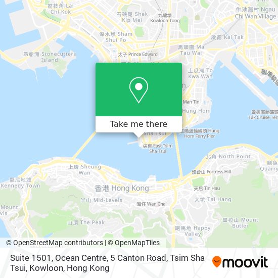 Suite 1501, Ocean Centre, 5 Canton Road, Tsim Sha Tsui, Kowloon map