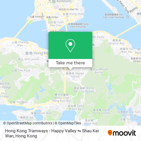 Hong Kong Tramways - Happy Valley ⇋ Shau Kei Wan map