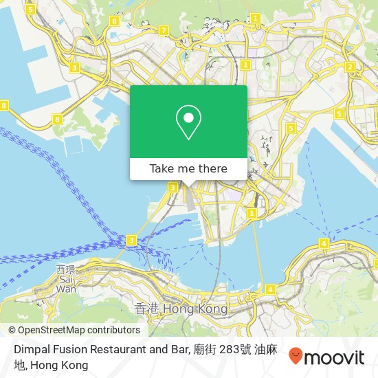 Dimpal Fusion Restaurant and Bar, 廟街 283號 油麻地地圖