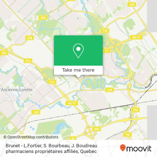 Brunet - L.Fortier, S. Bourbeau, J. Boudreau pharmaciens propriétaires affiliés map