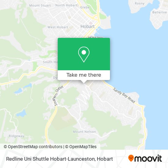 Mapa Redline Uni Shuttle Hobart-Launceston