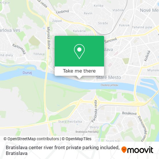 Bratislava center river front private parking included map