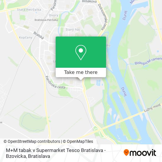 M+M tabak v Supermarket Tesco Bratislava - Bzovícka map