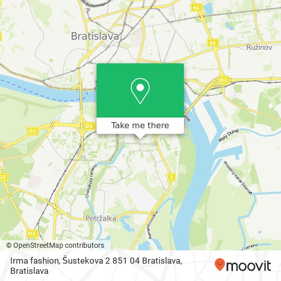 Irma fashion, Šustekova 2 851 04 Bratislava map