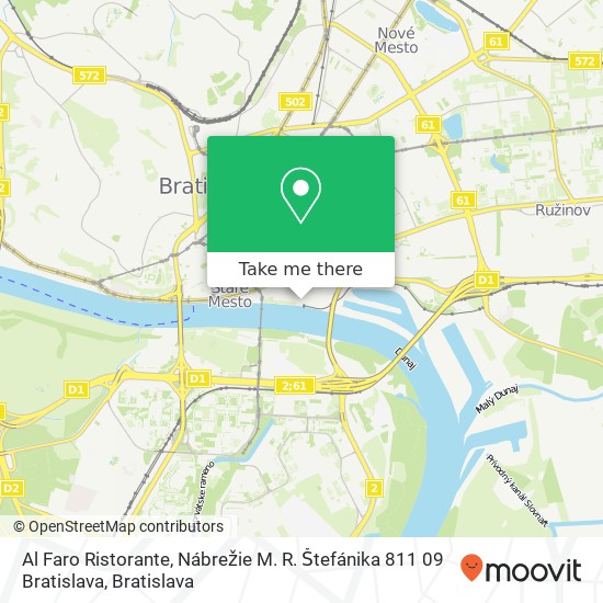 Al Faro Ristorante, Nábrežie M. R. Štefánika 811 09 Bratislava map