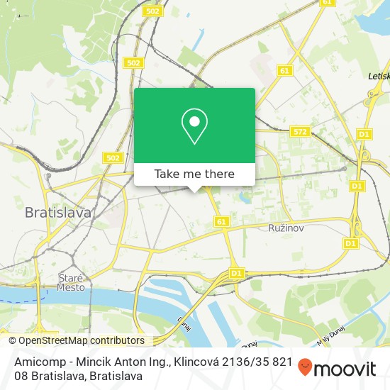 Amicomp - Mincik Anton Ing., Klincová 2136 / 35 821 08 Bratislava map