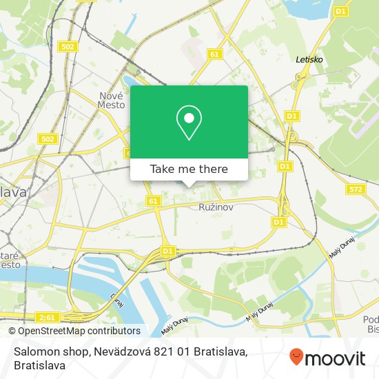 Salomon shop, Nevädzová 821 01 Bratislava map
