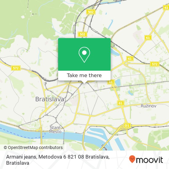 Armani jeans, Metodova 6 821 08 Bratislava map