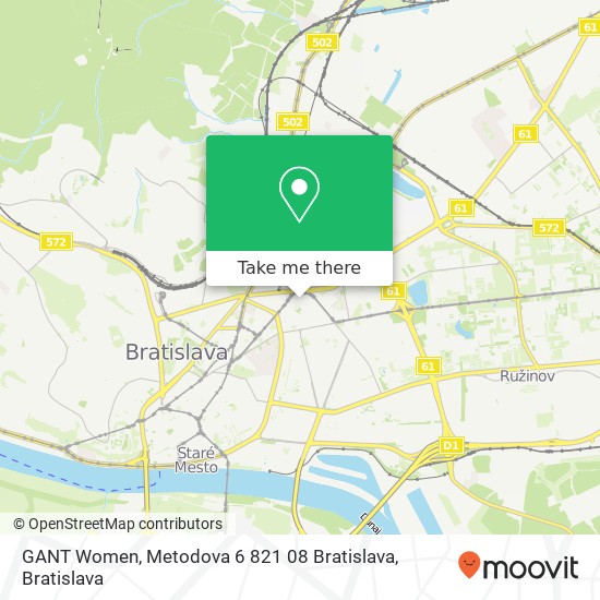 GANT Women, Metodova 6 821 08 Bratislava map