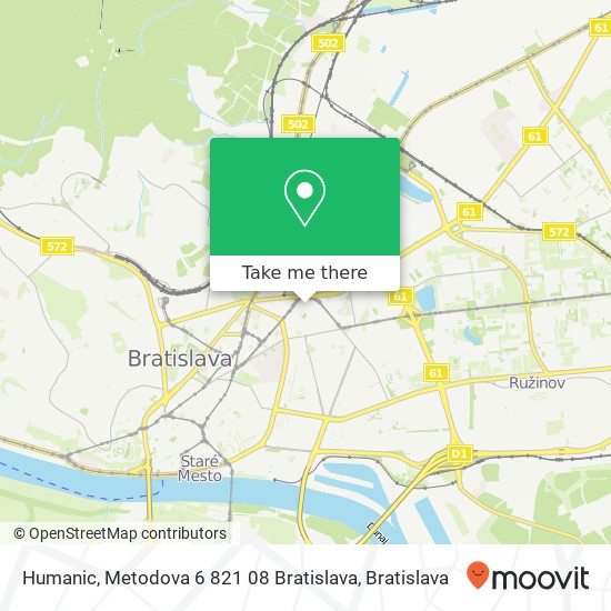Humanic, Metodova 6 821 08 Bratislava map