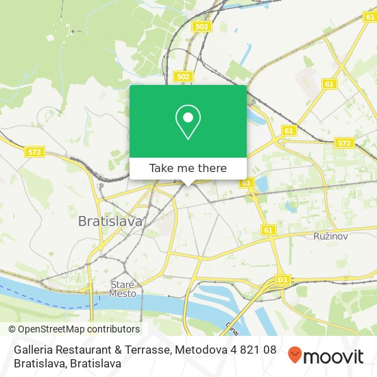 Galleria Restaurant & Terrasse, Metodova 4 821 08 Bratislava map
