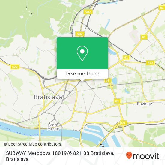 SUBWAY, Metodova 18019 / 6 821 08 Bratislava map