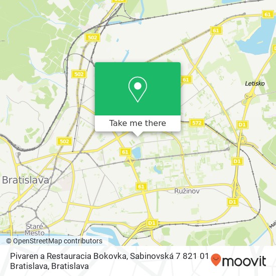 Pivaren a Restauracia Bokovka, Sabinovská 7 821 01 Bratislava map