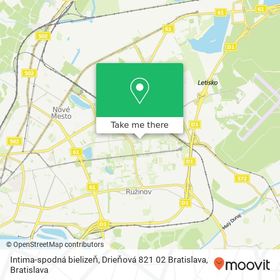 Intima-spodná bielizeň, Drieňová 821 02 Bratislava map