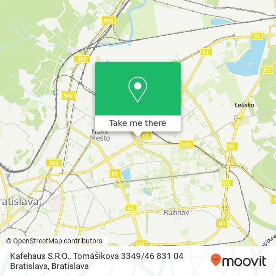 Kafehaus S.R.O., Tomášikova 3349 / 46 831 04 Bratislava map