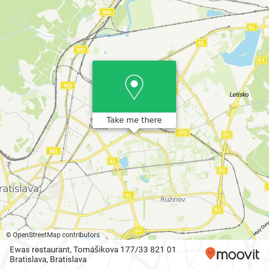 Ewas restaurant, Tomášikova 177 / 33 821 01 Bratislava map