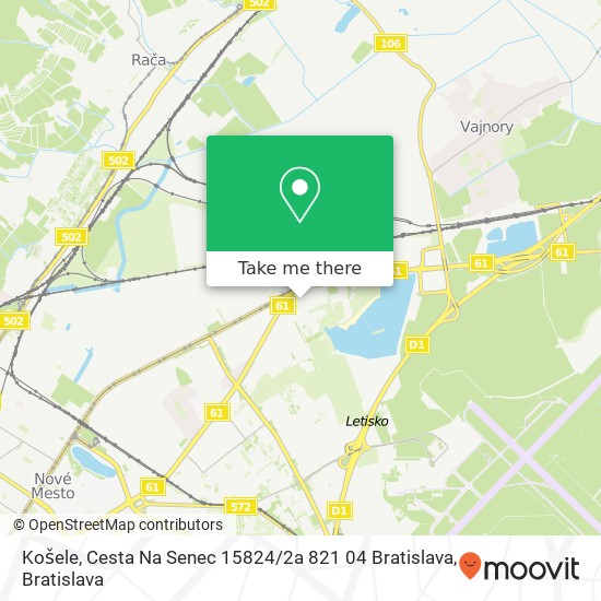 Košele, Cesta Na Senec 15824 / 2a 821 04 Bratislava map