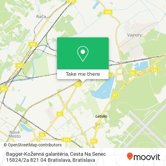 Bagger-Koženná galantéria, Cesta Na Senec 15824 / 2a 821 04 Bratislava map