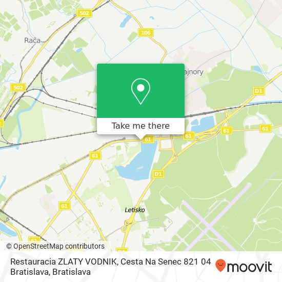 Restauracia ZLATY VODNIK, Cesta Na Senec 821 04 Bratislava map