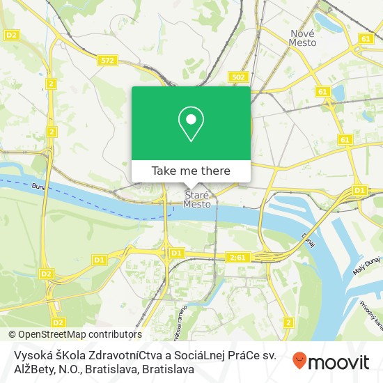 Vysoká šKola ZdravotníCtva a SociáLnej PráCe sv. AlžBety, N.O., Bratislava map